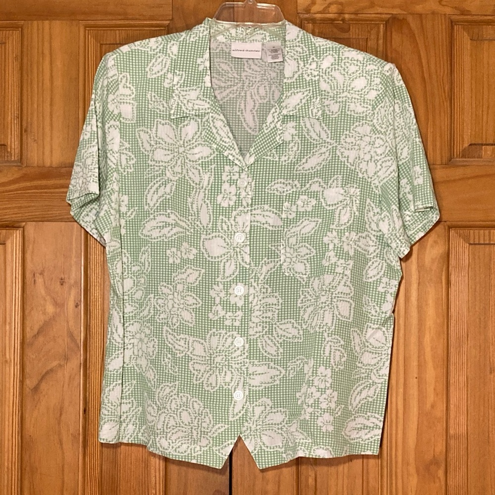 NWOT Alfred Dunner Vintage 90s Top Short Sleeve Blouse Green White Size 16